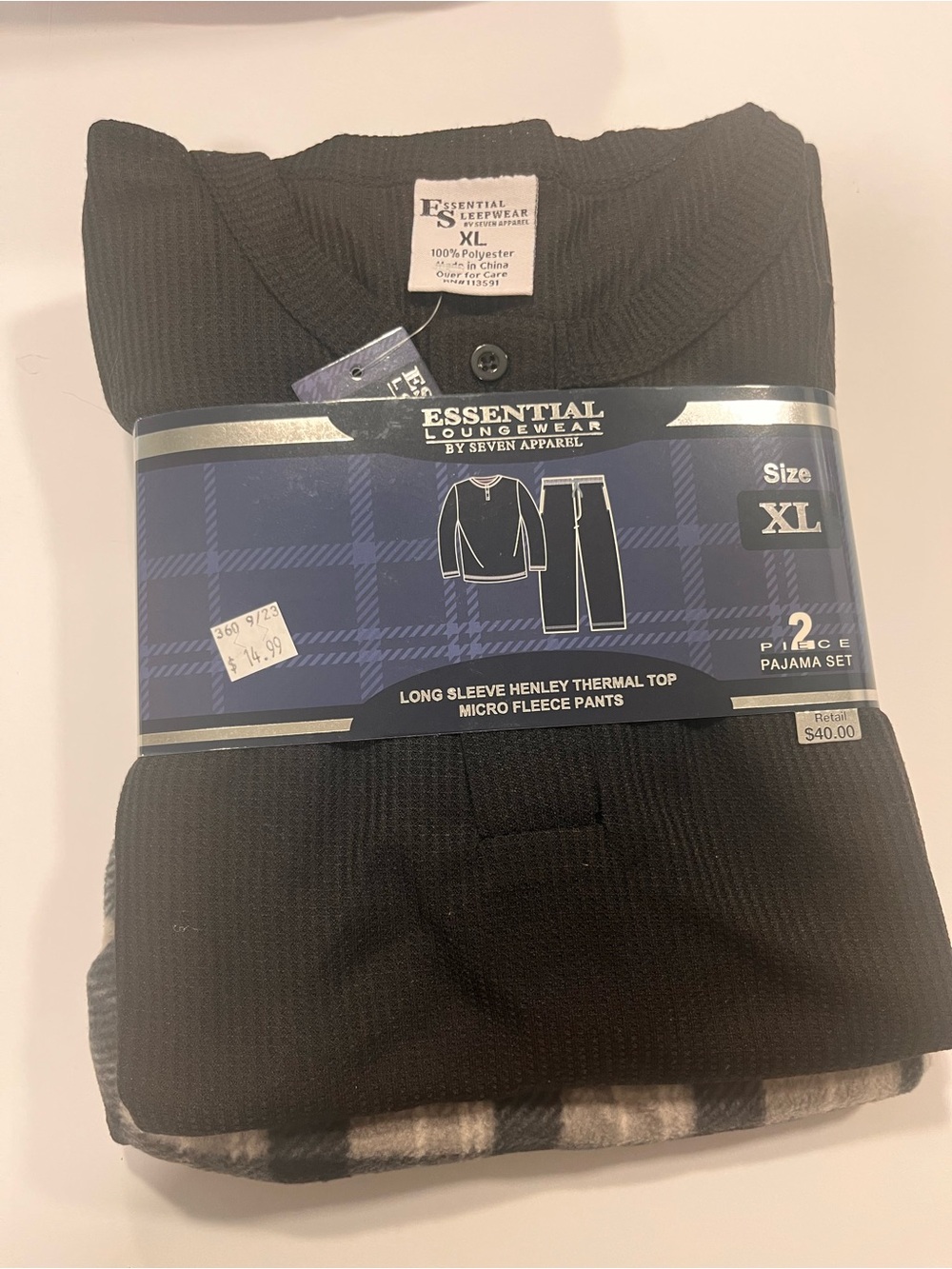 Essential Collection Men's Thermal Henley Pajama Set - Gray, Black, Blue (XL) - Picture 7 of 10